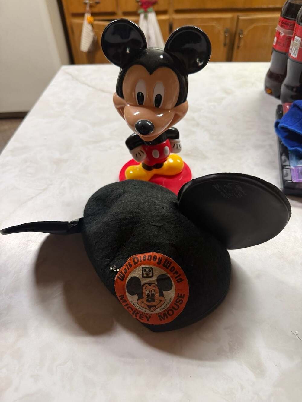 Vintage Walt Disney World Mickey Mouse Ear Hat and Modern Mickey Mouse Bobblehea